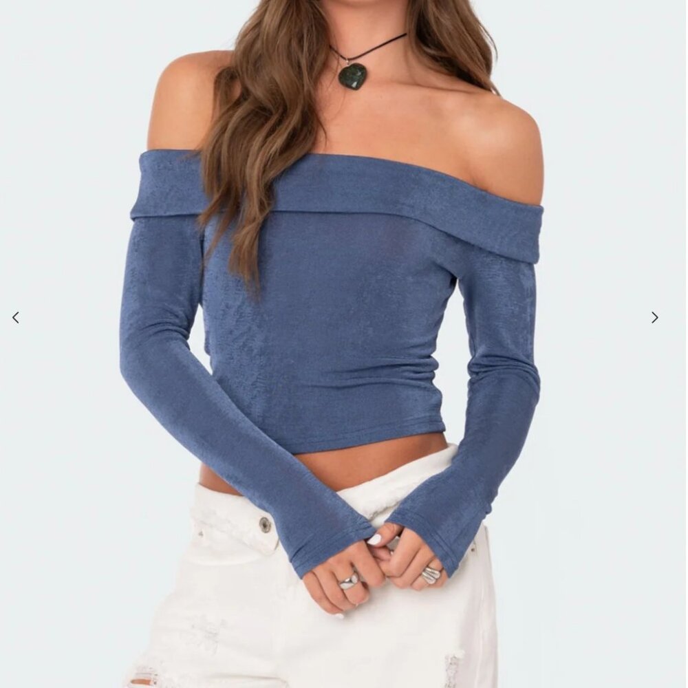 White Fox Athena Fold Over Top, Size S, Blue